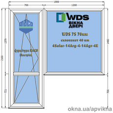 Балконный блок с глухим окном из профиля WDS7S стеклопакет 4Solar-14Ar-4-14Ar-4Е